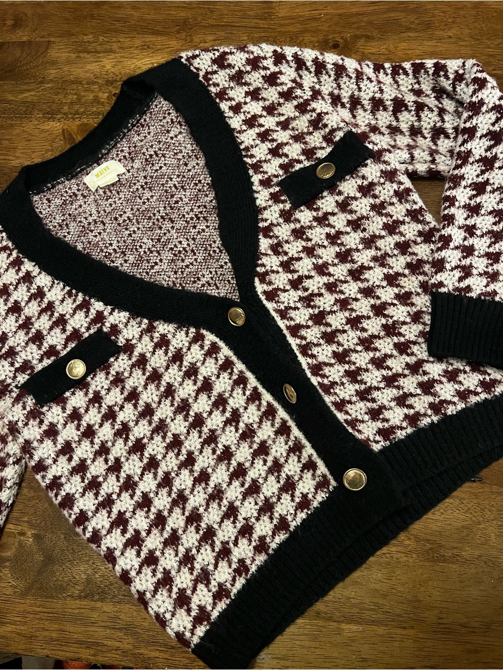 Anthropologie Maeve Houndstooth Cardigan Sweater Small - Picture 4 of 13